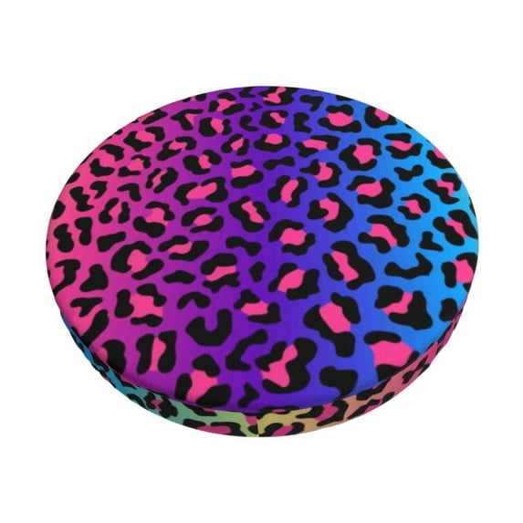 Daiia Leopard Neon Rainbow Gradient Stool Covers Round,Round Bar Stool Covers Waterproof Bar Chair Covers Washable Stool Cushion Slipcover for 12-14 Inch Chair-12 inch