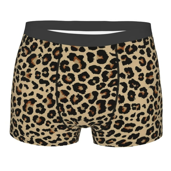 Daiia Leopard Print-1 Men's Underwear Boxer Briefs, Cotton Stretch Moisture-Wicking Underwear-Small