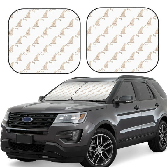 Daiia Leopard Print 2PCS Car Windshield Sun Shade, Foldable Sun Shield for Car Front Window, Auto Sun Blocker Visor Protector Universal for Truck SUV Pickup-Small