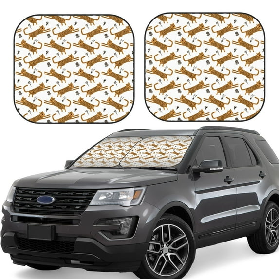 Daiia Leopard Print 2PCS Car Windshield Sun Shade, Foldable Sun Shield for Car Front Window, Auto Sun Blocker Visor Protector Universal for Truck SUV Pickup-Small