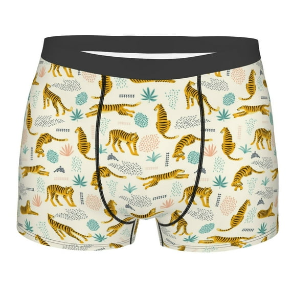 Daiia Leopard Print Men's Underwear Boxer Briefs, Cotton Stretch Moisture-Wicking Underwear-Large
