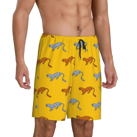 Daiia Leopard Print Mens Woven Stretch Pajama Short,Short Pajama Pants-3X-Large