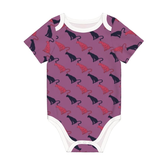 Daiia Leopard Print Printed Unisex-Baby Short Sleeve Onesies Bodysuits Baby Climbing Clothes Soft and Comfortable Romper with Expandable Shoulder Design-12 Months