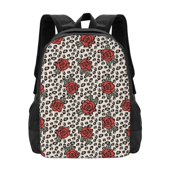 Daiia Leopard Print Rose Backpack for Men and Women -Durable Backpack Large Capacity, Water-Resistant Bag with Adjustable Straps and Laptop Compartment