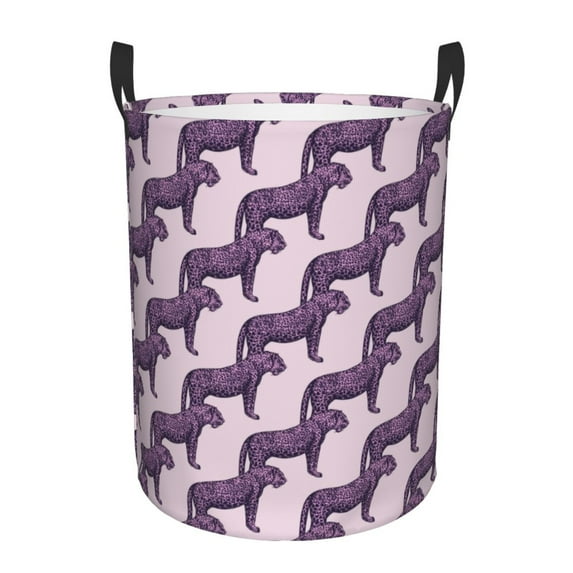 Daiia Leopard Print Round Laundry Basket with Handles Thickened Waterproof Circular hamper,Dirty Clothes Storage Basket for Bedroom,Bathroom,College Dorm-Small