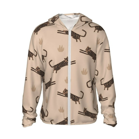 Daiia Leopard Print UPF 50+ Sun Protection Hoodie Jacket Lightweight Long Sleeve Sun Shirt for Women Men with Pocket Hiking Outdoor-Small