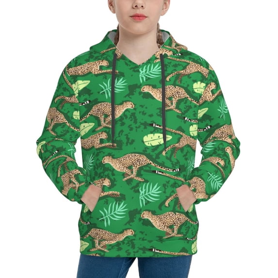 Daiia Leopard Print for Boys Fashion Hoodies & Sweatshirts with Kangaroo Pocket,Hooded Sweatshirt for Kid, Breathable& Moisture Wicking-Medium