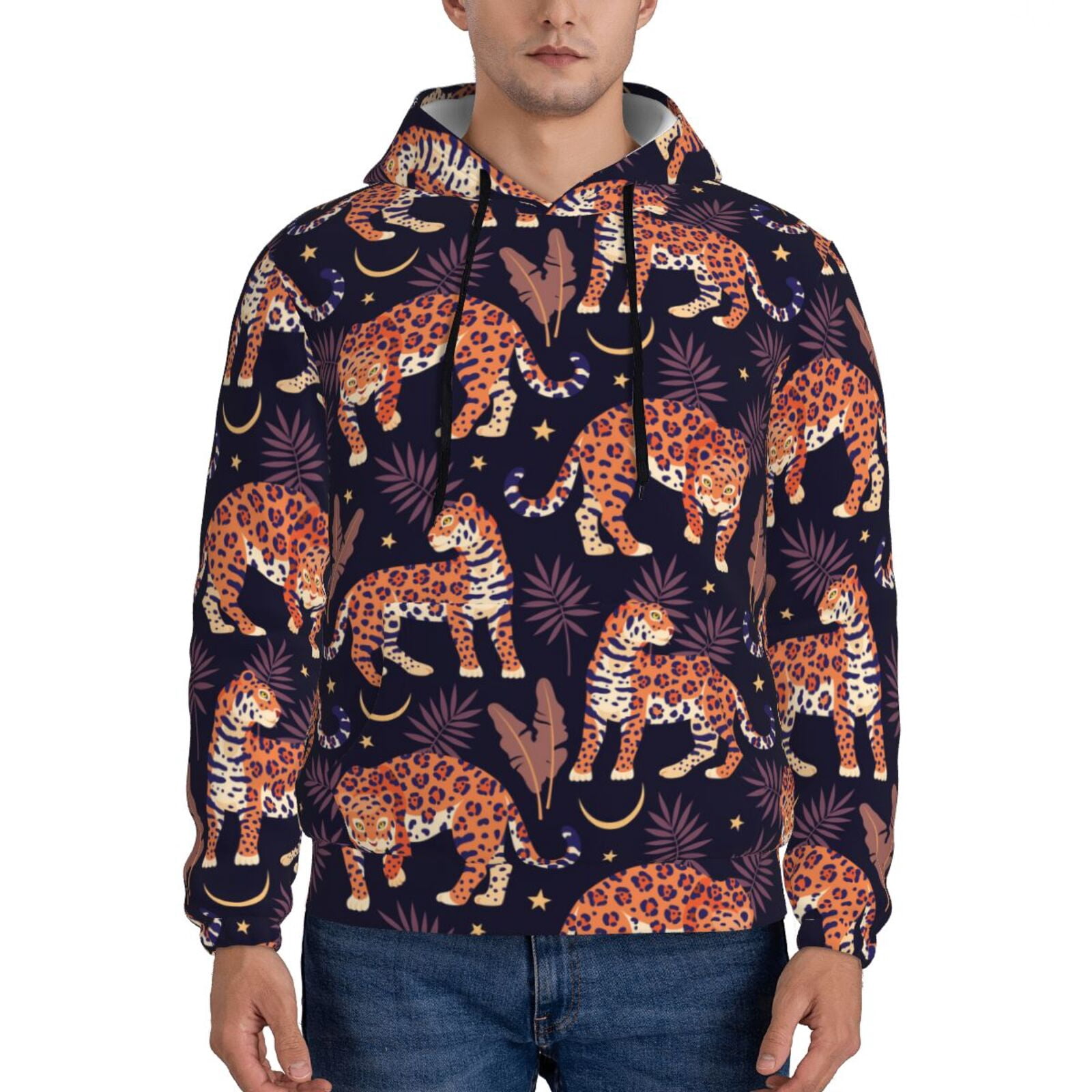 Tropical Leopard Hawaiian Print Men's Zip Up Hoodie