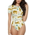 thumbnail image 1 of Daiia Leopard Print print Women's Crew Neck Short Sleeve Bodysuit Fashion Tops Fit Casual Basic Extender Bodysuit-Medium, 1 of 9