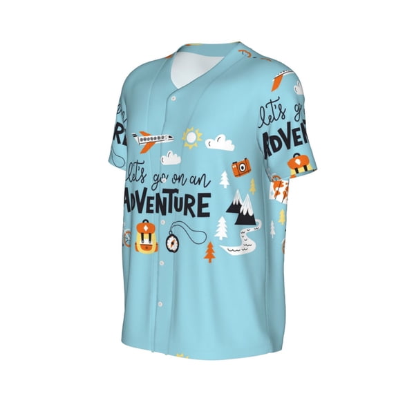 Daiia Let's Go on an Adventure Mens Baseball Jersey Button Down Shirts Short Sleeve Sports Uniforms-3X-Large