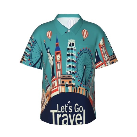Daiia Let's go Travel Hawaiian Shirt for Men Gentle Cotton Regular Short Sleeve Casual-3X-Large