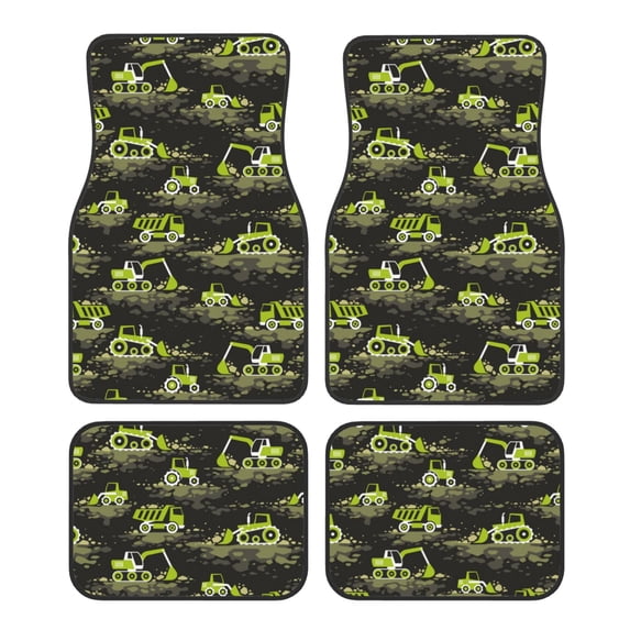 Daiia Light Green Excavator Printed Car Floor Mats Set of 4, Durable Non Slip Auto Floor Carpet, Car Interior Carpets Proof Foot Pads Anti-Slip Cushion Automoetive Accessories