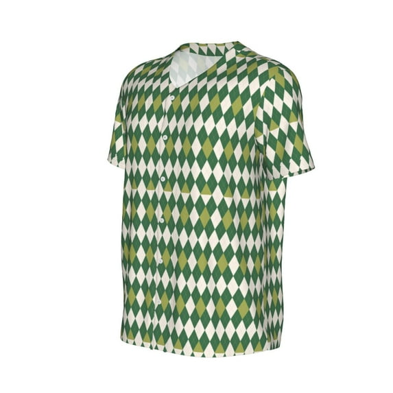 Daiia Light Green Squares Mens Baseball Jersey Button Down Shirts Short Sleeve Sports Uniforms-XX-Large