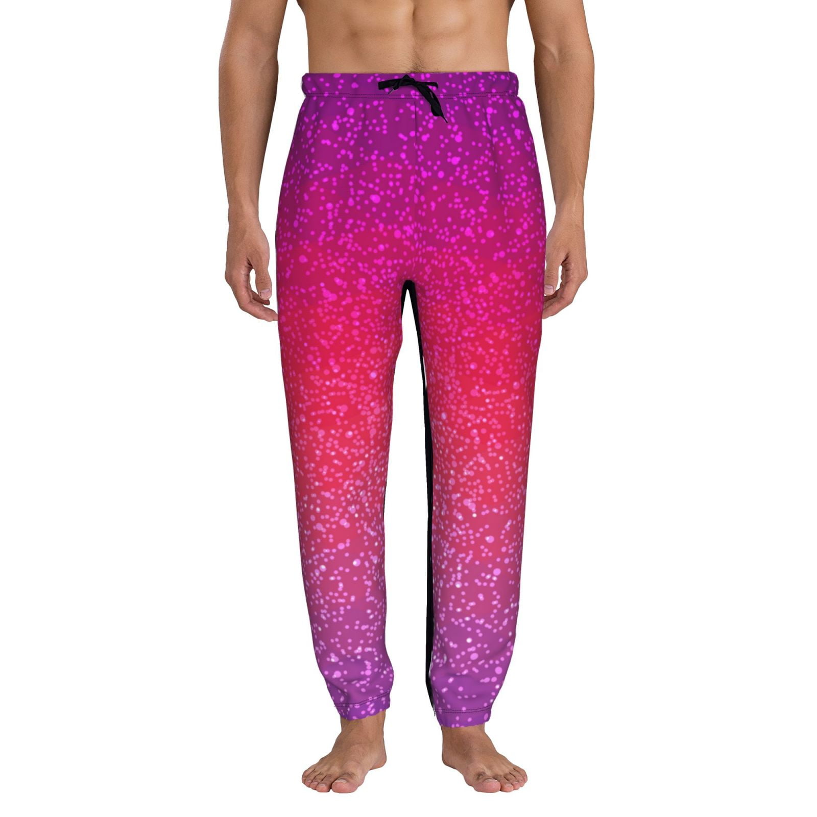 Daiia Light Purple Glitter Print Sweatpants for Men Elastic Bottom
