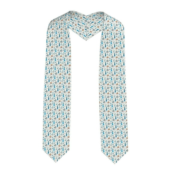 Daiia Lighthouse And Sea Pattern Graduation Shawl Stole – Satin Graduation Stole Academic Stole Non-Slip Design-Sharp Corner