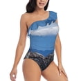 thumbnail image 1 of Daiia Lighthouse On The Waters Women's One Piece Swimsuits Personalized One Shoulder Swimwear Asymmetric Ruffle Bathing Suits-Large, 1 of 8