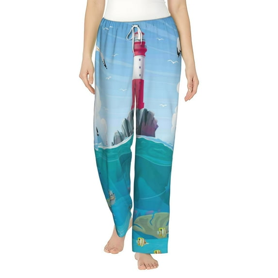 Daiia Lighthouse Sea Port Women's Sleep Pant with Pockets and Drawstring,Pajama Pants-XX-Large