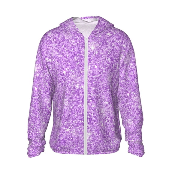 Daiia Lilac Glittering UPF 50+ Sun Protection Hoodie Jacket Lightweight Long Sleeve Sun Shirt for Women Men with Pocket Hiking Outdoor-3X-Large