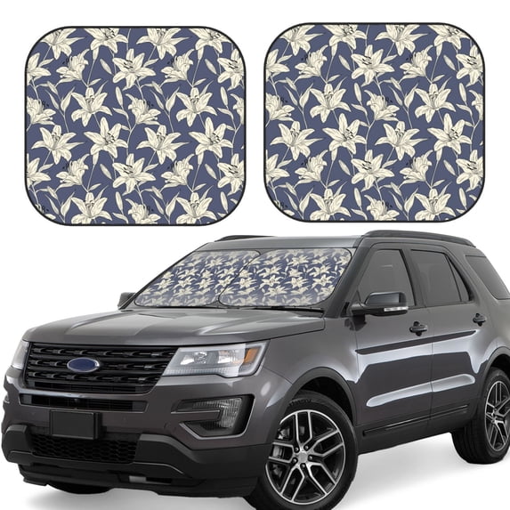 Daiia Lilies Flowers 2PCS Car Windshield Sun Shade, Foldable Sun Shield for Car Front Window, Auto Sun Blocker Visor Protector Universal for Truck SUV Pickup-Medium