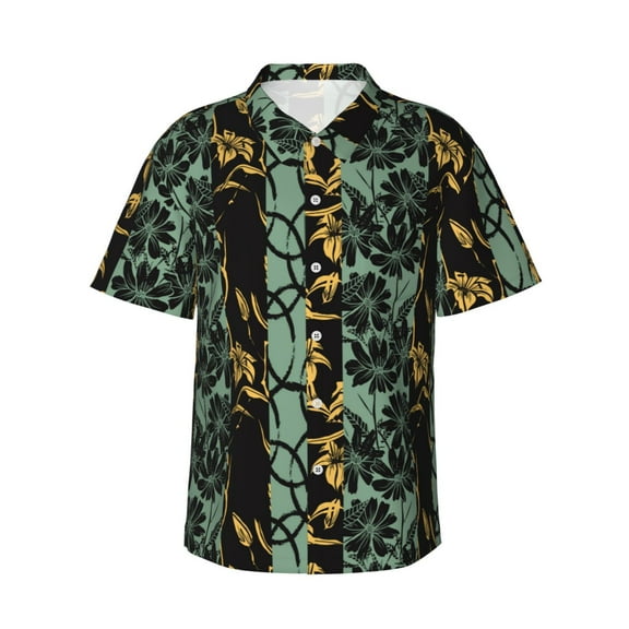 Daiia Lilies Flowers Hawaiian Shirt for Men Gentle Cotton Regular Short Sleeve Casual-Large