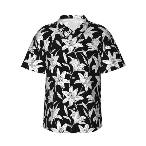 Daiia Lilies Flowers Hawaiian Shirt for Men Gentle Cotton Regular Short Sleeve Casual-Medium