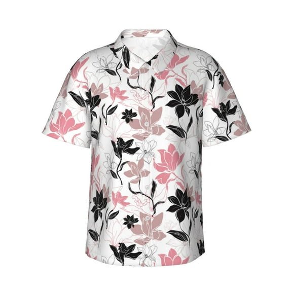 Daiia Lilies Flowers Hawaiian Shirt for Men Gentle Cotton Regular Short Sleeve Casual-X-Large