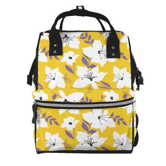 Daiia Lilies Flowers Large Capacity Baby Bag Waterproof Stylish Diaper Bag Mummy Backpack Adjustable Straps Diaper BagBaby Essentials Bag