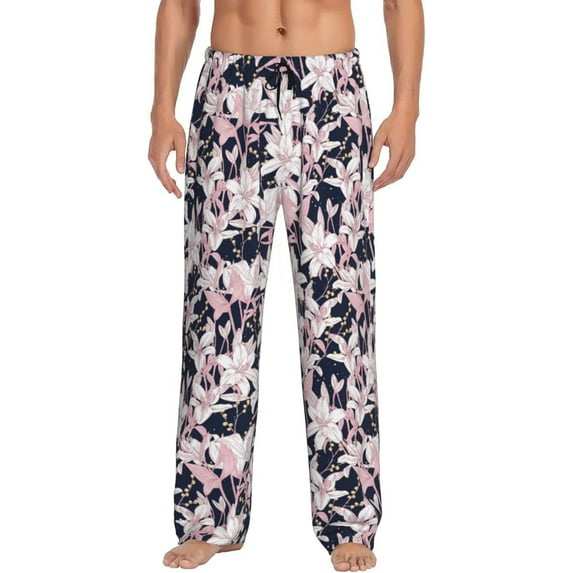 Daiia Lilies Flowers Men's Sleep Pant with Pockets and Drawstring,Pajama Pants-Large