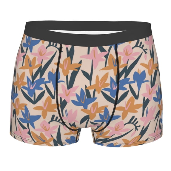 Daiia Lilies Flowers Men's Underwear Boxer Briefs, Cotton Stretch Moisture-Wicking Underwear-X-Large