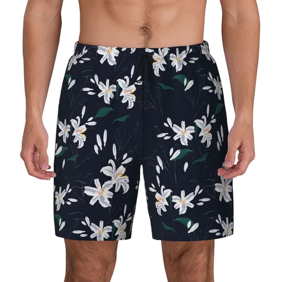 Daiia Lilies Flowers Mens Swim Trunks Swim Shorts Quick Dry Swim Shorts with Mesh Lining Pockets-X-Large