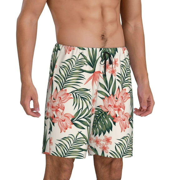Daiia Lilies Flowers Mens Woven Stretch Pajama Short,Short Pajama Pants-Small