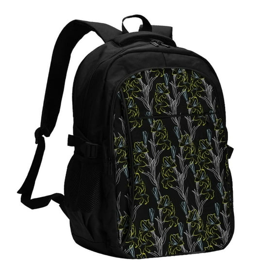 Daiia Lilies Flowers Pattern USB Charging Backpack for Men and Women, Anti-Theft Backpack,Travel Backpack,School Backpack,College Backpack,Laptop Backpack