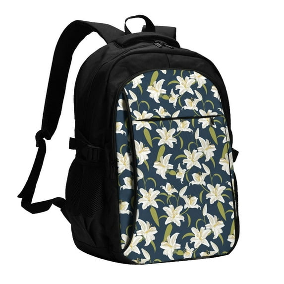 Daiia Lilies Flowers Pattern USB Charging Backpack for Men and Women, Anti-Theft Backpack,Travel Backpack,School Backpack,College Backpack,Laptop Backpack