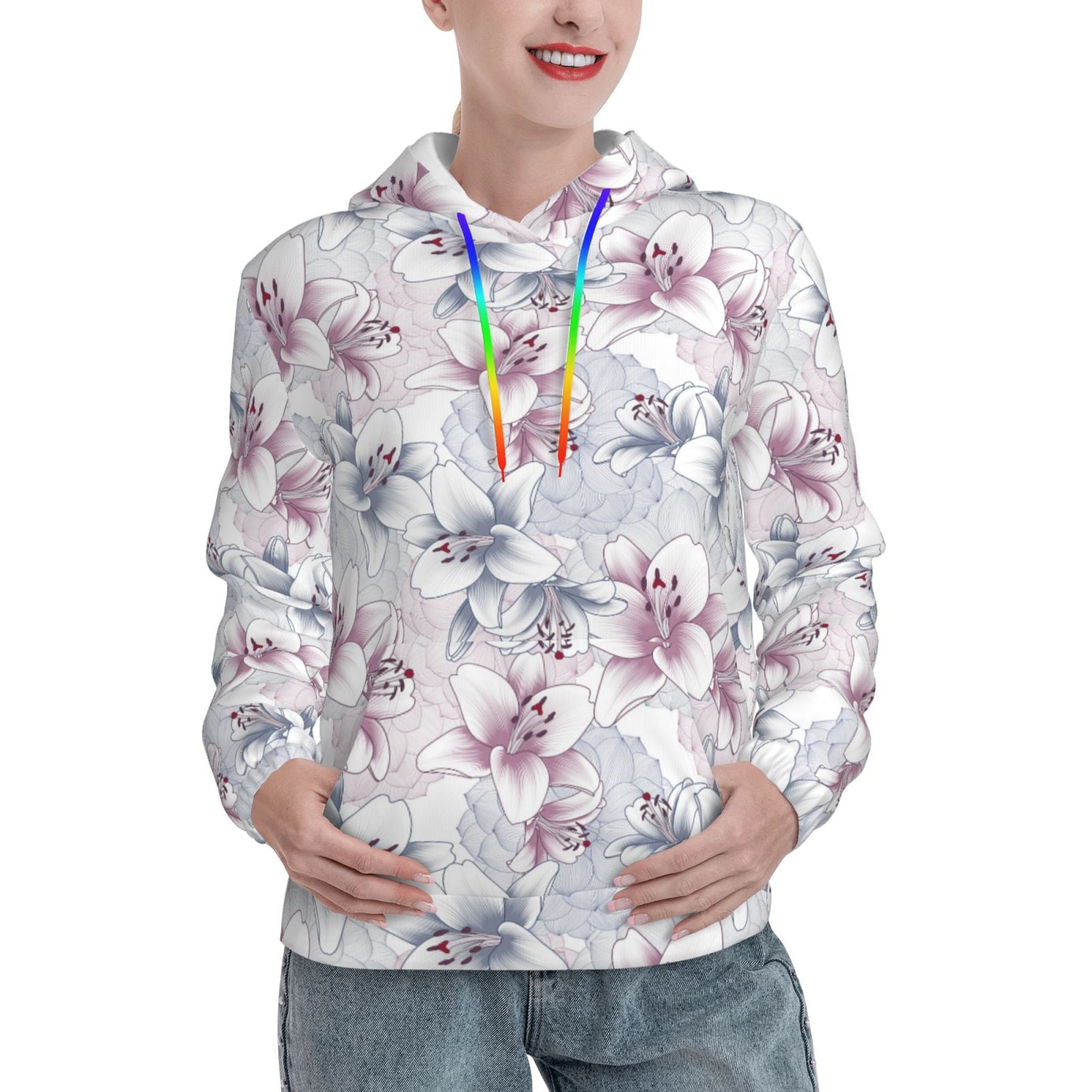 Floral Beadwork Real Orange A feather for each Hoodie for Women