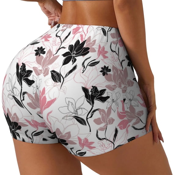 Daiia Lilies Flowers Pattern Women's Workout Shorts Biker Shorts - High Waisted Workout Spandex Tummy Control Gym Running Yoga Shorts-X-Large