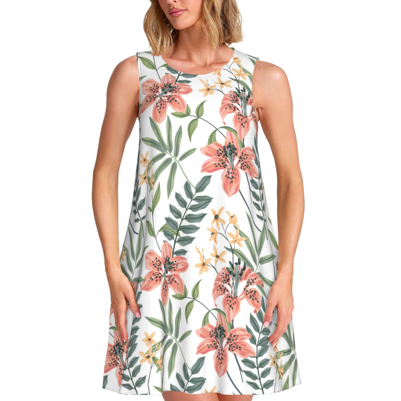 Daiia Lilies Flowers Print Women's Dresses 2025 Trendy Short sleeve