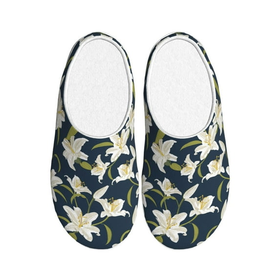 Daiia Lilies Flowers Print Women’s Fuzzy Slippers Memory Foam Lightweight House Shoes Cozy Loafer Flannel House Shoes-44/45