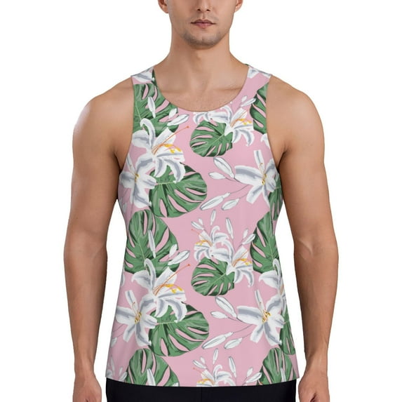 Daiia Lilies Flowers Printed Men's Quick Dry Fit Muscle Tank Top Slim-Fit Tank Workout Tank Top Lightweight Sports Tank Top-Small