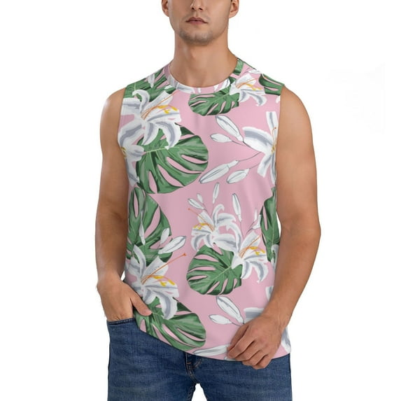 Daiia Lilies Flowers Printed Men's Tank Tops,Casual Soft Sleeveless Gym Muscle Shirts Bodybuilding Tee-Medium