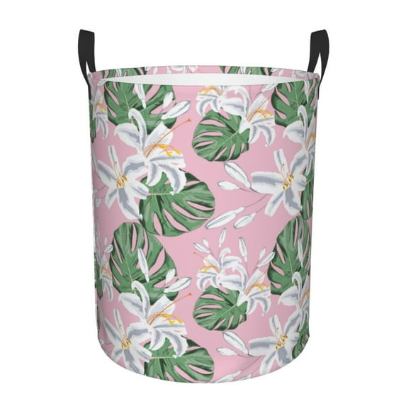 Daiia Lilies Flowers Round Laundry Basket with Handles Thickened Waterproof Circular hamper,Dirty Clothes Storage Basket for Bedroom,Bathroom,College Dorm-Small