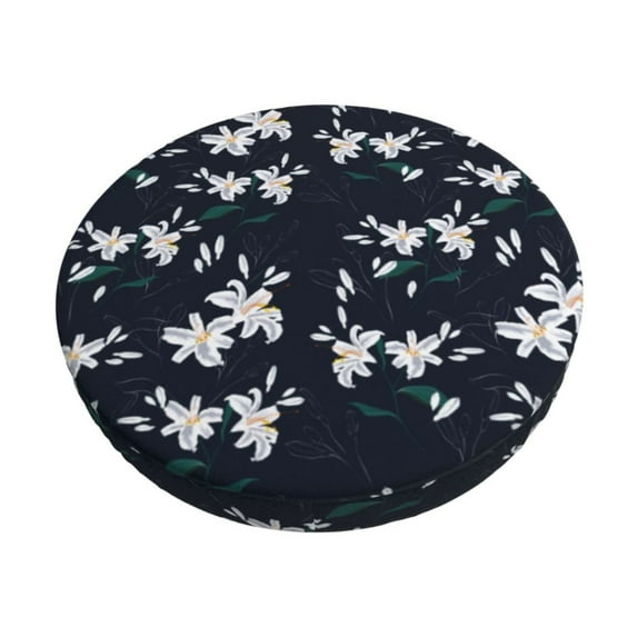Daiia Lilies Flowers Stool Covers Round,Round Bar Stool Covers Waterproof Bar Chair Covers Washable Stool Cushion Slipcover for 12-14 Inch Chair-13 inch