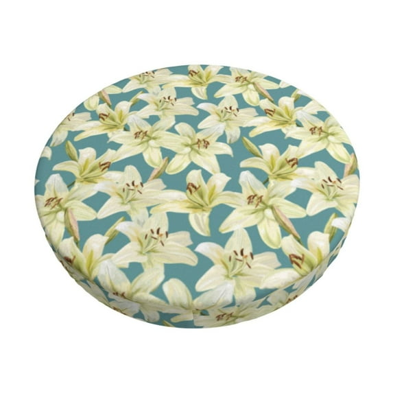 Daiia Lilies Flowers Stool Covers Round,Round Bar Stool Covers Waterproof Bar Chair Covers Washable Stool Cushion Slipcover for 12-14 Inch Chair-14 inch