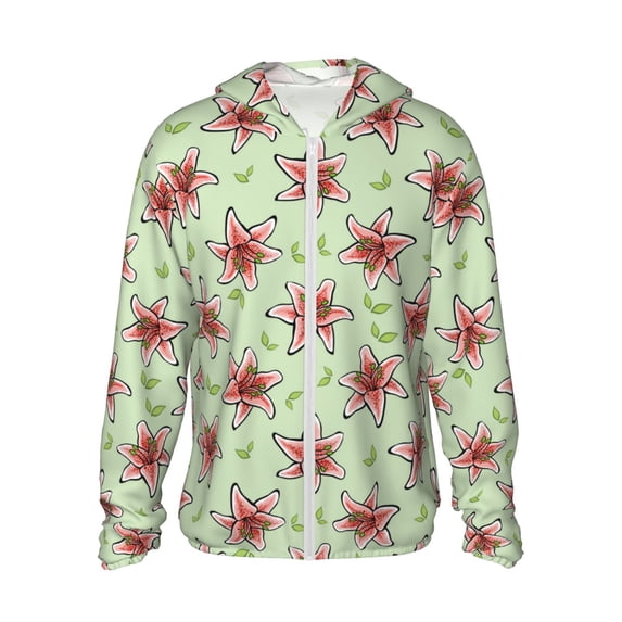 Daiia Lilies Flowers UPF 50+ Sun Protection Hoodie Jacket Lightweight Long Sleeve Sun Shirt for Women Men with Pocket Hiking Outdoor-Small