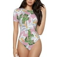 thumbnail image 1 of Daiia Lilies Flowers print Women's Crew Neck Short Sleeve Bodysuit Fashion Tops Fit Casual Basic Extender Bodysuit-Large, 1 of 9