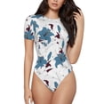 thumbnail image 1 of Daiia Lilies Flowers print Women's Crew Neck Short Sleeve Bodysuit Fashion Tops Fit Casual Basic Extender Bodysuit-Medium, 1 of 9