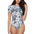 thumbnail image 1 of Daiia Lilies Flowers print Women's Crew Neck Short Sleeve Bodysuit Fashion Tops Fit Casual Basic Extender Bodysuit-Small, 1 of 9