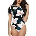 thumbnail image 1 of Daiia Lilies Flowers print Women's Crew Neck Short Sleeve Bodysuit Fashion Tops Fit Casual Basic Extender Bodysuit-X-Large, 1 of 9