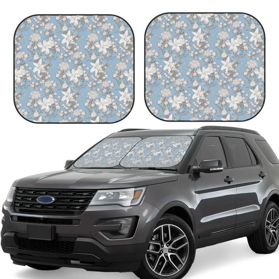 Daiia Lily Flower 2PCS Car Windshield Sun Shade, Foldable Sun Shield for Car Front Window, Auto Sun Blocker Visor Protector Universal for Truck SUV Pickup-Small