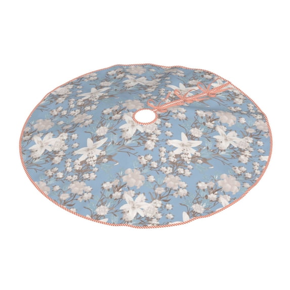 Daiia Lily Flower Drawing Merry Christmas Tree Skirt , Xmas Large Lace-up Tree Skirt, Santa Snowflakes Rustic Home Decorations New Year Party Farmhouse Decor-36"