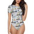 thumbnail image 1 of Daiia Lion Hippo Elephant On The Car print Women's Crew Neck Short Sleeve Bodysuit Fashion Tops Fit Casual Basic Extender Bodysuit-Medium, 1 of 9